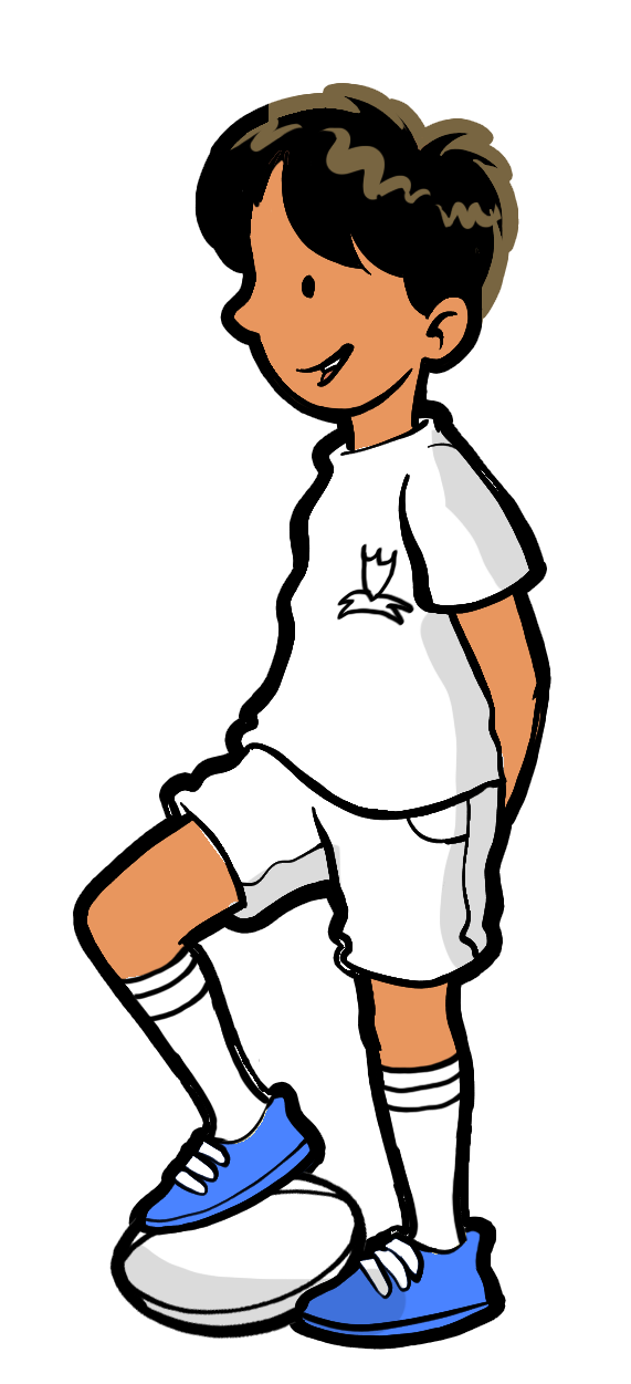 Cartoon of a school pupil with a rugby ball