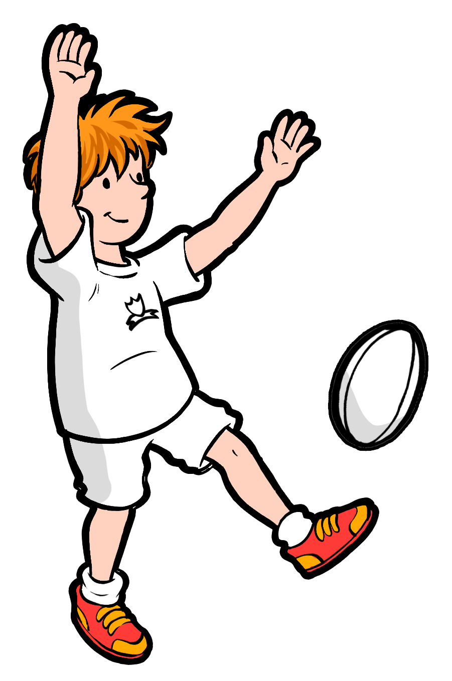 Cartoon of a school pupil kicking a rugby ball